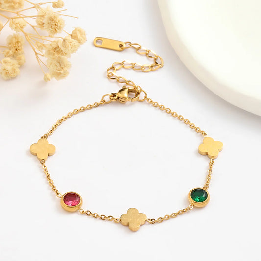 5mm Moissanite Sparkling Gems & Clover Gold Bracelet – VVS Diamond-Look Lucky Charm Jewelry for Women in Yellow, Rose & White Gold