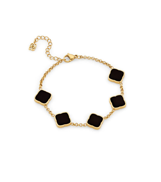 5.5mm Moissanite Black Enamel Multi-Clover Bracelet in Gold – VVS Diamond-Look Lucky Charm Jewelry for Women in Yellow, Rose & White Gold Finishes