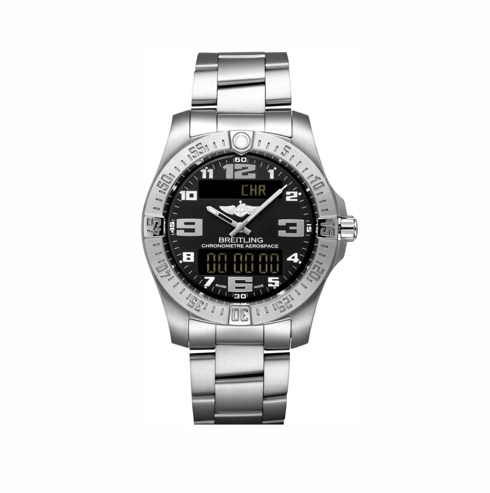 Breitling Aerospace Titanium Men’s Watch – Analog Digital Multi-Function Pilot Chronograph, Swiss Quartz GMT Alarm Backlight Military Style