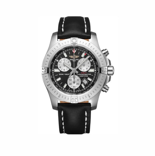 "Breitling Chronometre Chronograph Men’s Watch – Swiss Luxury Automatic Timepiece with Stainless Steel Case and Leather Strap"