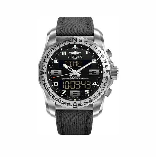 "Breitling Cockpit B50 Men’s Pilot Watch – Swiss SuperQuartz Multifunction Chronograph with Titanium Case and Leather Strap"