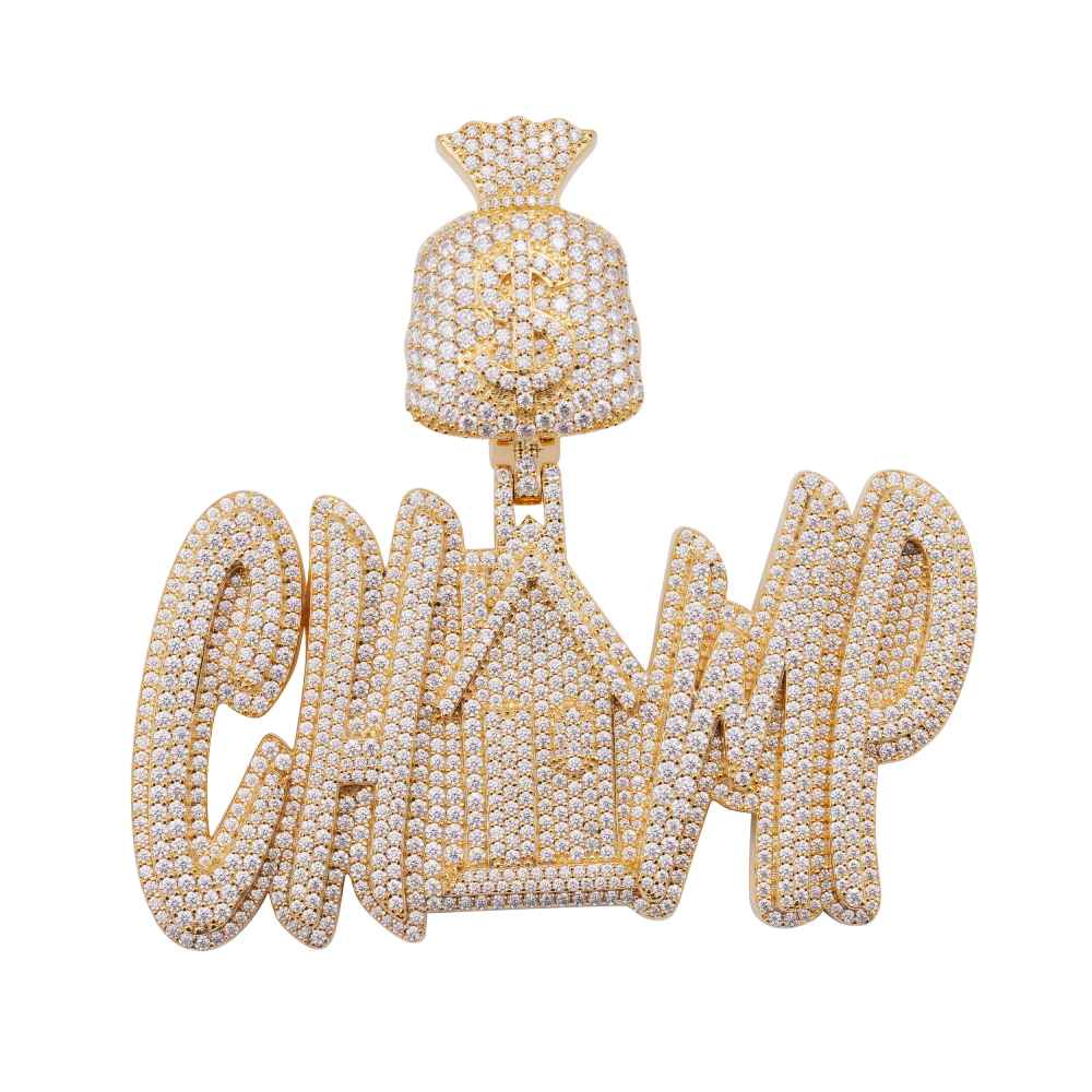 “CHAMP” Custom Moissanite Pendant – Iced Out Diamond-Look Personalized Hip Hop Necklace Jewelry