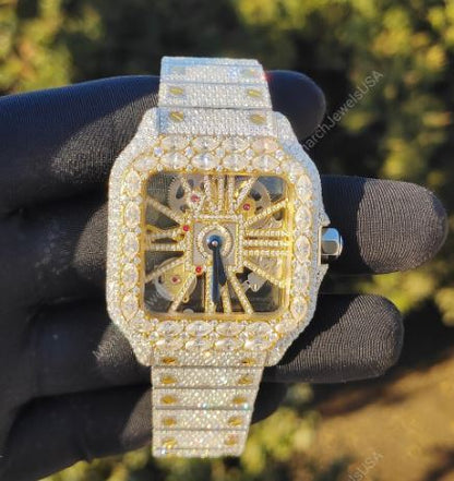 MW Premium  Moissanite Hip Hop Premium Skeleton Dial Bust Down D Moissanite d  Bust Down   Fully Iced Out  MW_C1067