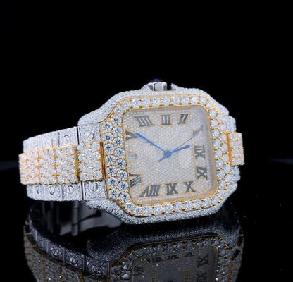 MW Luxury Moissanite Studded Watch  Square Roman Dial Hip Hop Bust Down VVS  Stainless Steel  Iced Out  Personalized Custom Watch MW_C1012