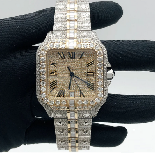 MW Fully Moissanite Baguette Square Roman Dial  Luxury Stylish Automatic Moissanite  Watch Hip Hop  Movement Studded  Bust Down   Iced Out  MW_C1037