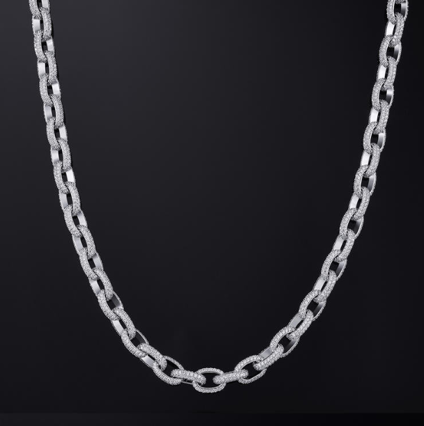 MW Luxurious VVS Moissanite 925 Sterling Silver 10MM Rollo Link Chain Hip Hop MW_CB1009