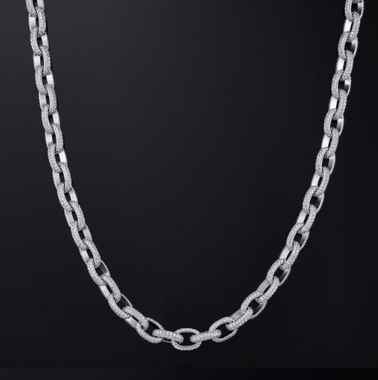 MW Luxurious VVS Moissanite 925 Sterling Silver 10MM Rollo Link Chain Hip Hop MW_CB1009