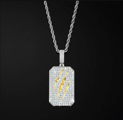 MW Premium VVS Moissanite 925 Sterling Silver Claw Scratch Pendant In Yellow Gold Hip Hop MW_P1022