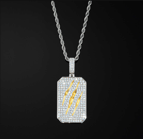 MW Premium VVS Moissanite 925 Sterling Silver Claw Scratch Pendant In Yellow Gold Hip Hop MW_P1022