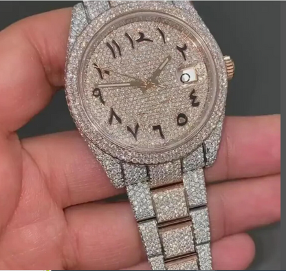 MW Fully  Luxury Arabic Dial Watch  Iced Out VVS Moissanite Stainless Steel  Diamond Hip Hop Bust Down Watch  Studded Watch Automatic Movement Watch Fully Iced out Watch MW_R1013