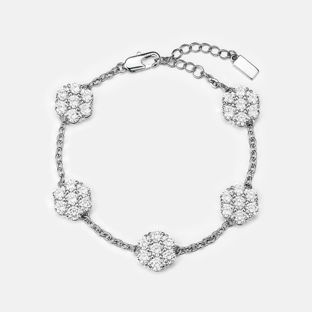 MW Lavish Cluster Hexagon Adjustable Bracelet VVS Moissanite 925 Sterling Silver Hip Hop MW_CB1029