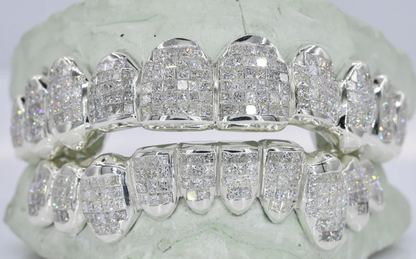 VVS Moissanite , Starling Silver ,White Gold plated,8 Top and Bottom Grillz by diamond grillz VVS Grillz