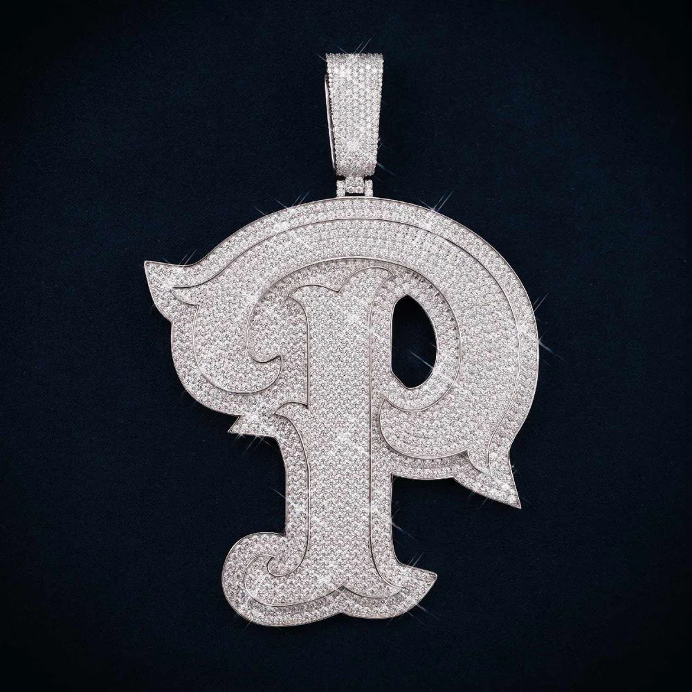 "Custom Moissanite Letter 'P' Pendant – Iced Out Diamond-Look Alphabet Necklace Jewelry"