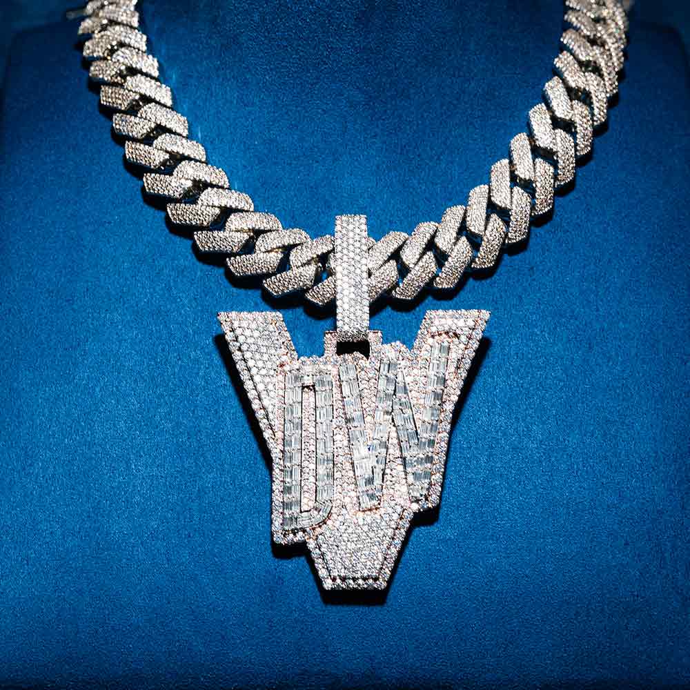 DW” Custom Moissanite Pendant – Iced Out Diamond-Look Personalized Hip Hop Necklace Jewelry