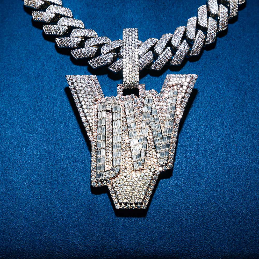 DW” Custom Moissanite Pendant – Iced Out Diamond-Look Personalized Hip Hop Necklace Jewelry