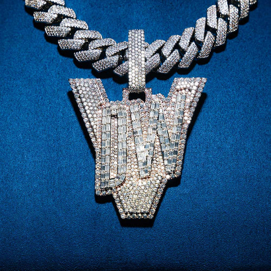 DW” Custom Moissanite Pendant – Iced Out Diamond-Look Personalized Hip Hop Necklace Jewelry