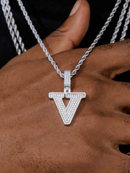 MW Premium VVS Moissanite Custom V Alphabet Pendant 925 Sterling Silver Hip Hop MW_P1027