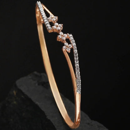 "Artificial Priyaasi Rose Gold-Plated American Diamond Studded Floral Bracelet for Women | Elegant Adjustable Jewelry"