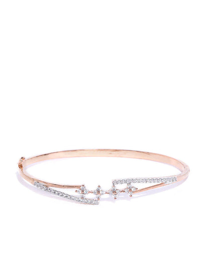 "Artificial Priyaasi Rose Gold-Plated American Diamond Studded Floral Bracelet for Women | Elegant Adjustable Jewelry"
