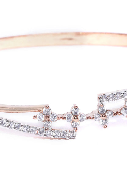 "Artificial Priyaasi Rose Gold-Plated American Diamond Studded Floral Bracelet for Women | Elegant Adjustable Jewelry"