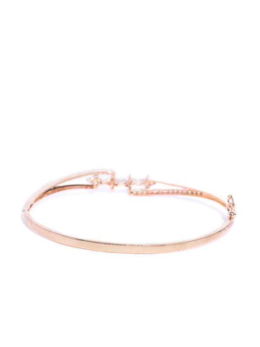 "Artificial Priyaasi Rose Gold-Plated American Diamond Studded Floral Bracelet for Women | Elegant Adjustable Jewelry"