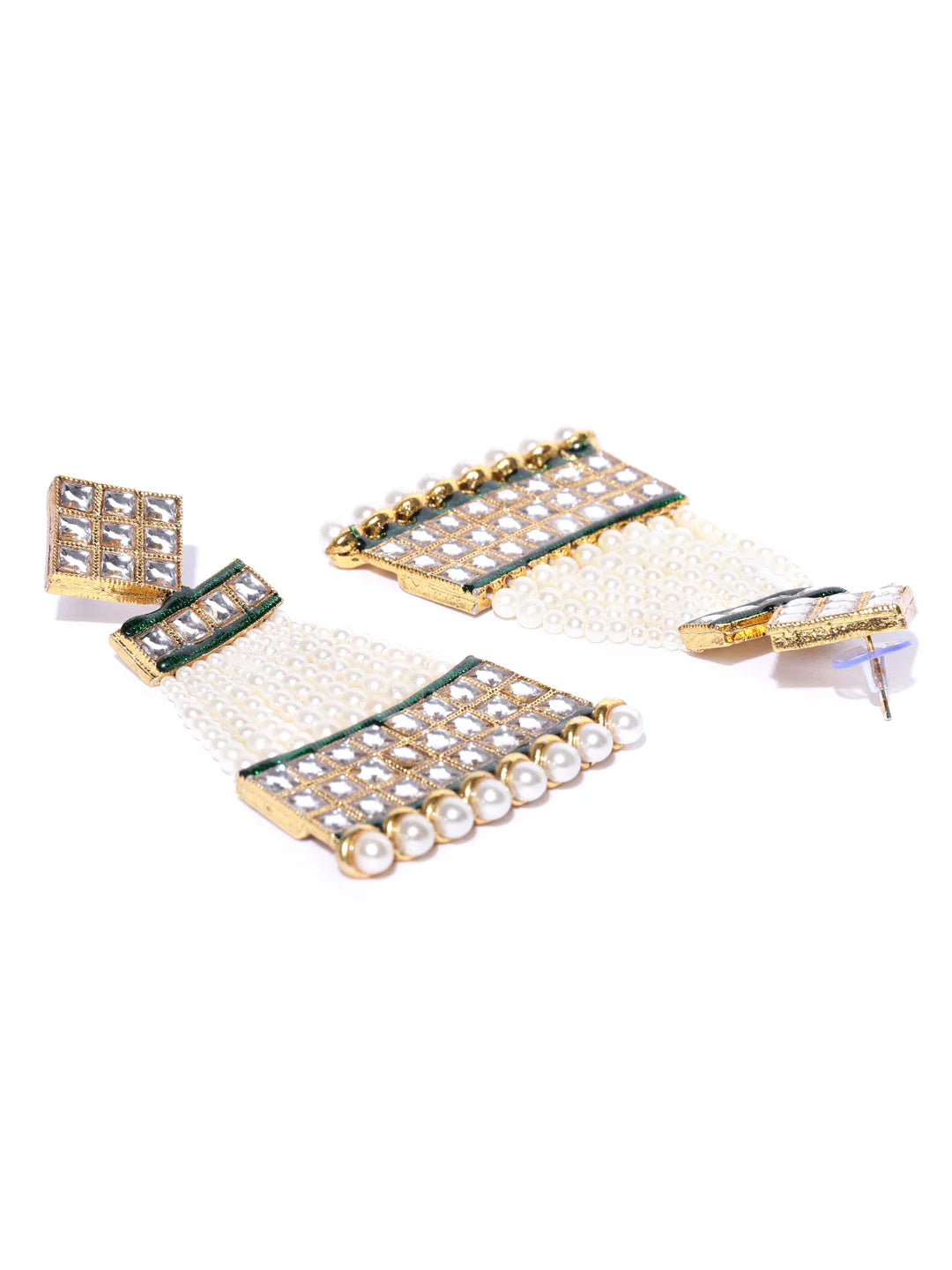 "Artificial Gold-Plated Kundan and Pearls Studded Drop Earrings for Women | Traditional Ethnic Jewelry"