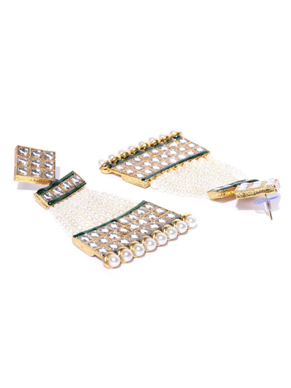 "Artificial Gold-Plated Kundan and Pearls Studded Drop Earrings for Women | Traditional Ethnic Jewelry"