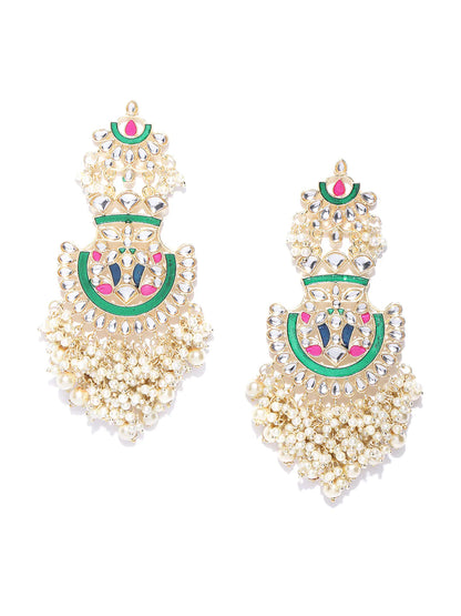"Artificial Gold Plated Kundan Studded Off-White Beaded Multicolor Drop Earrings for Women – Traditional Ethnic Jewelry"
