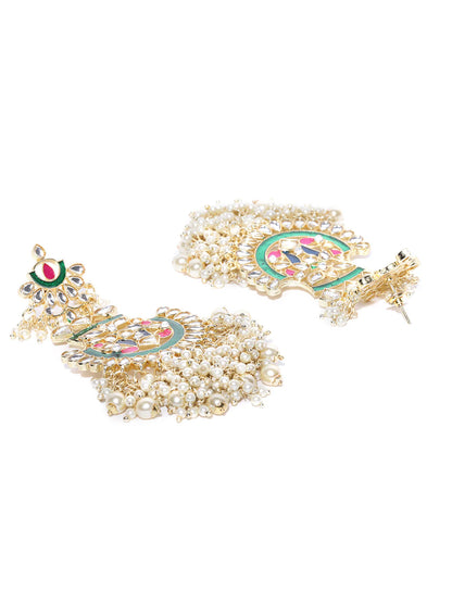"Artificial Gold Plated Kundan Studded Off-White Beaded Multicolor Drop Earrings for Women – Traditional Ethnic Jewelry"