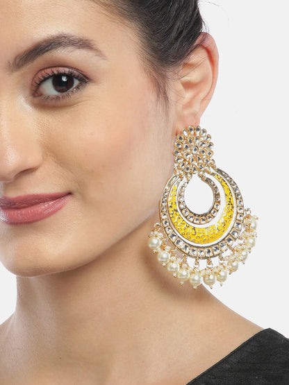 "Artificial Kundan Studded Yellow Colored Earrings for Women | Traditional Ethnic Jewelry"