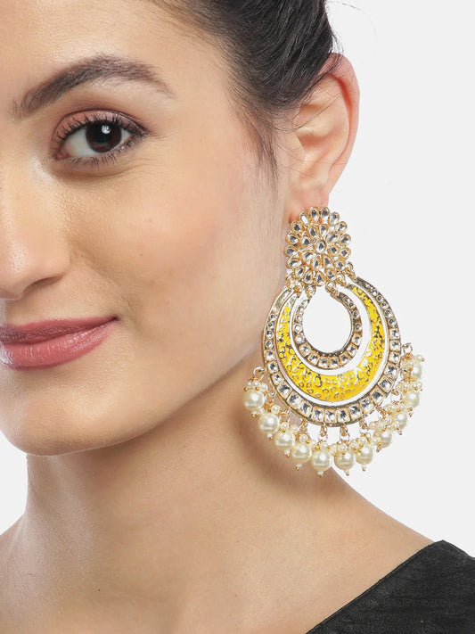 "Artificial Kundan Studded Yellow Colored Earrings for Women | Traditional Ethnic Jewelry"
