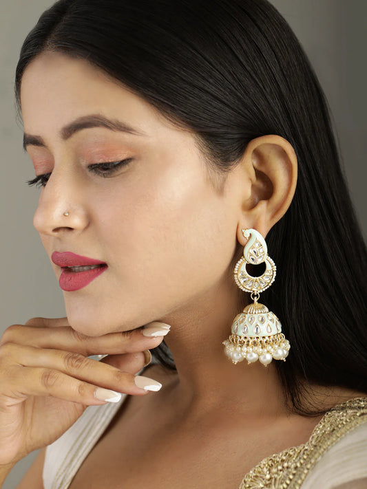 "Artificial Kundan Studded Beaded Jhumka Earrings for Women | Traditional Ethnic Jewelry"