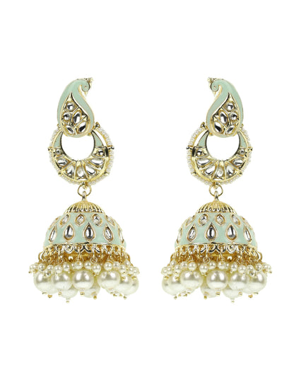 "Artificial Kundan Studded Beaded Jhumka Earrings for Women | Traditional Ethnic Jewelry"