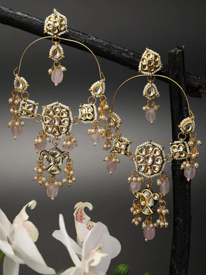 "Artificial Nazm Pearls Beads Kundan Gold Plated Drop Earrings for Women | Traditional Ethnic Jewelry"