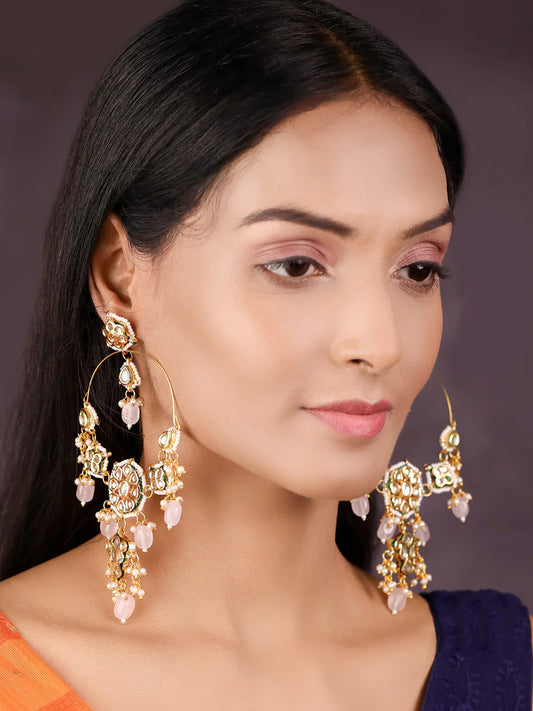"Artificial Nazm Pearls Beads Kundan Gold Plated Drop Earrings for Women | Traditional Ethnic Jewelry"