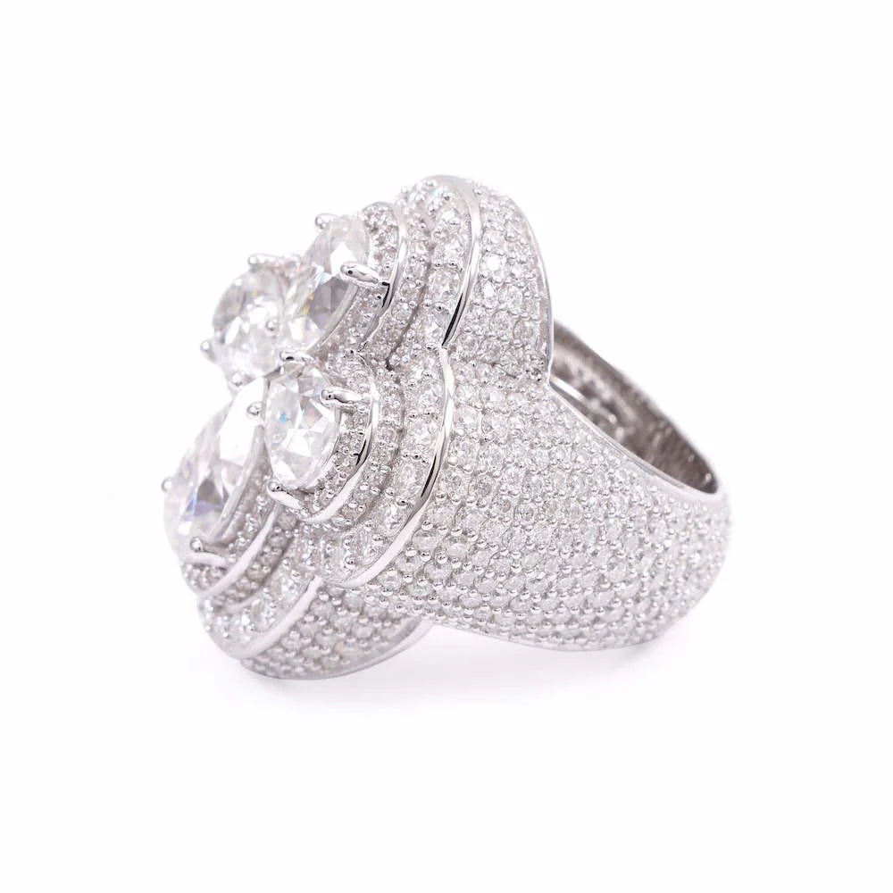 "Moissanite Four Leaf Clover Ring – VVS D-Color Iced Out 925 Sterling Silver Lucky Statement Jewelry"