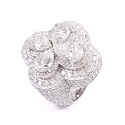 "Moissanite Four Leaf Clover Ring – VVS D-Color Iced Out 925 Sterling Silver Lucky Statement Jewelry"