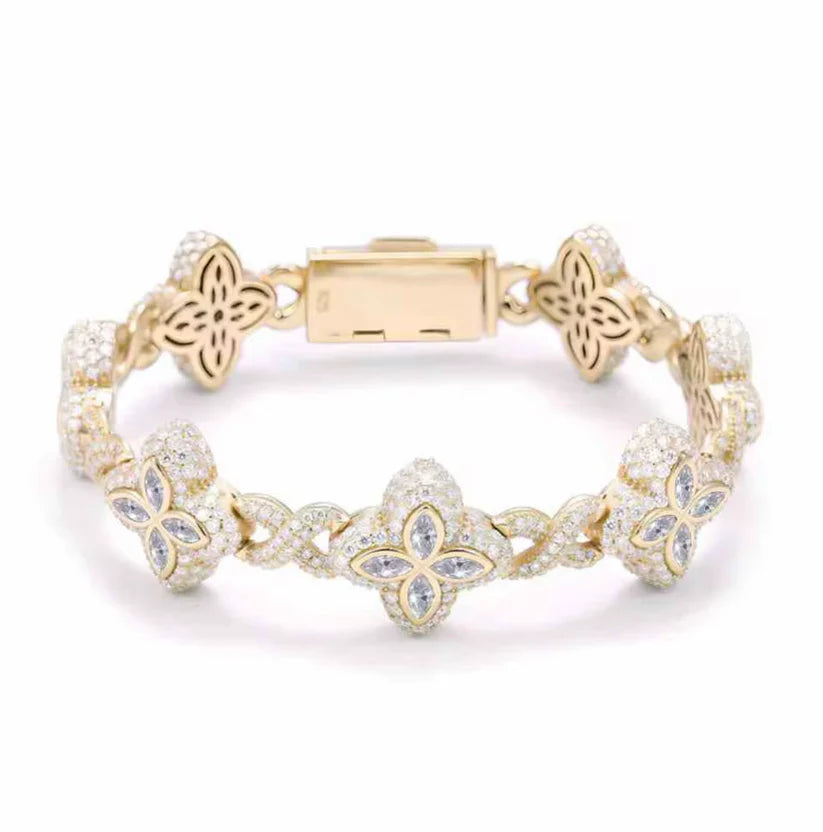 5 MM Moissanite Clover Cluster Bracelet – VVS Diamond-Look Elegant Charm Jewelry in 925 Silver, Yellow, Rose & White Gold Finishes