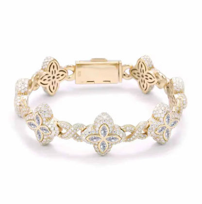 5 MM Moissanite Clover Cluster Bracelet – VVS Diamond-Look Elegant Charm Jewelry in 925 Silver, Yellow, Rose & White Gold Finishes