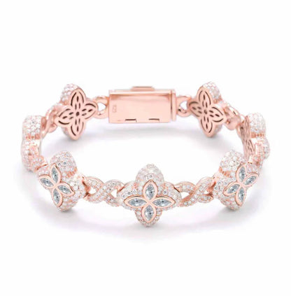 5 MM Moissanite Clover Cluster Bracelet – VVS Diamond-Look Elegant Charm Jewelry in 925 Silver, Yellow, Rose & White Gold Finishes