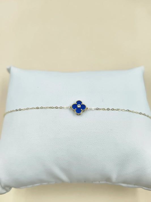 5.5mm Moissanite Royal Blue Clover Bracelet – VVS Diamond-Look Luxury Charm Jewelry for Women in Yellow, Rose & White Gold