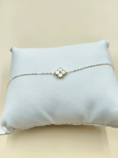 5MM Moissanite Classic White Clover Bracelet – VVS Diamond-Look Elegant Charm Jewelry for Women in Yellow, Rose & White Gold