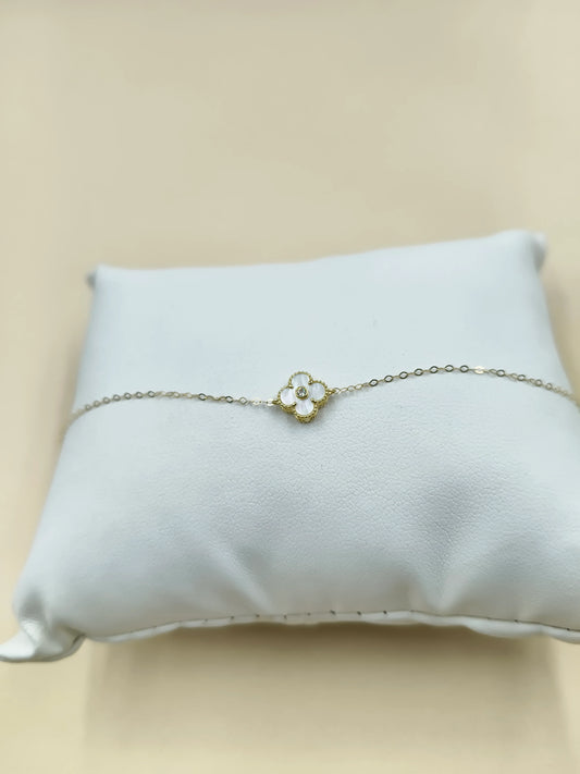 5MM Moissanite Classic White Clover Bracelet – VVS Diamond-Look Elegant Charm Jewelry for Women in Yellow, Rose & White Gold