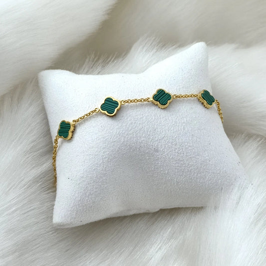 5mm Moissanite Emerald Clover Charm Bracelet – VVS Diamond-Look Lucky Jewelry for Women in Yellow, Rose & White Gold