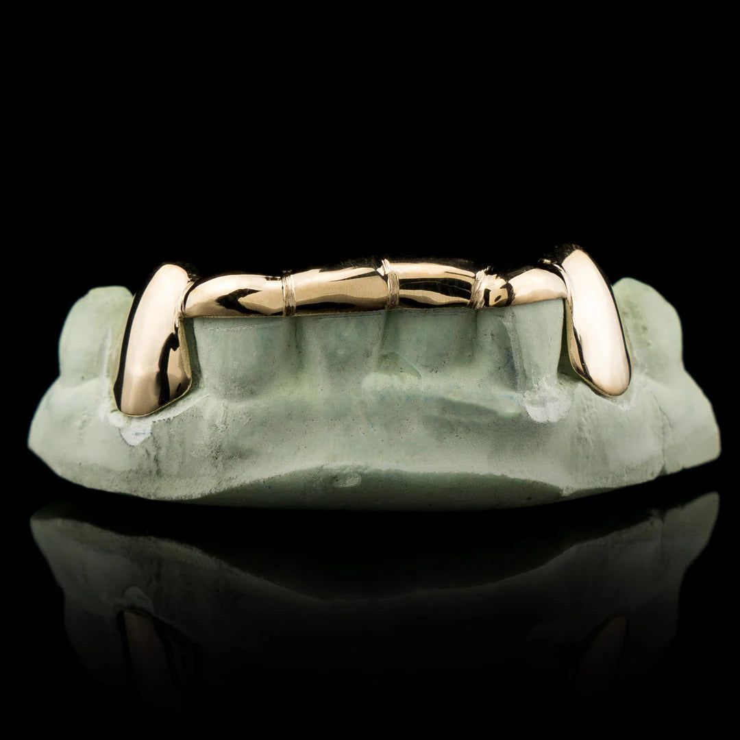 "Solid Gold 6-Teeth Moissanite Grillz Bar with Connecting Bridge for Women – Iced Out Custom Diamond-Look Teeth Jewelry"