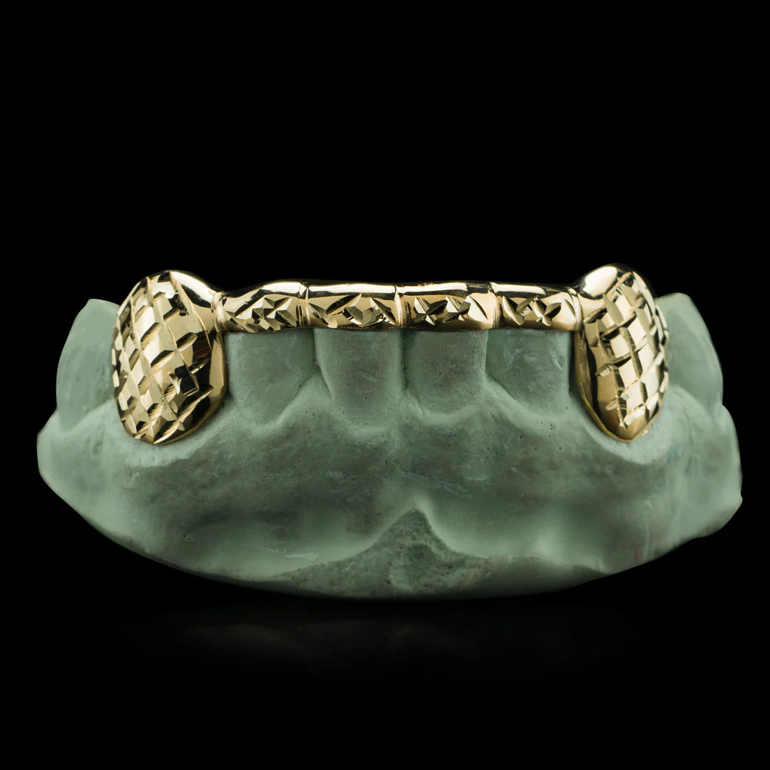 "Solid Gold 6-Teeth Moissanite Grillz Bar with Connecting Bridge for Women – Iced Out Custom Diamond-Look Teeth Jewelry"