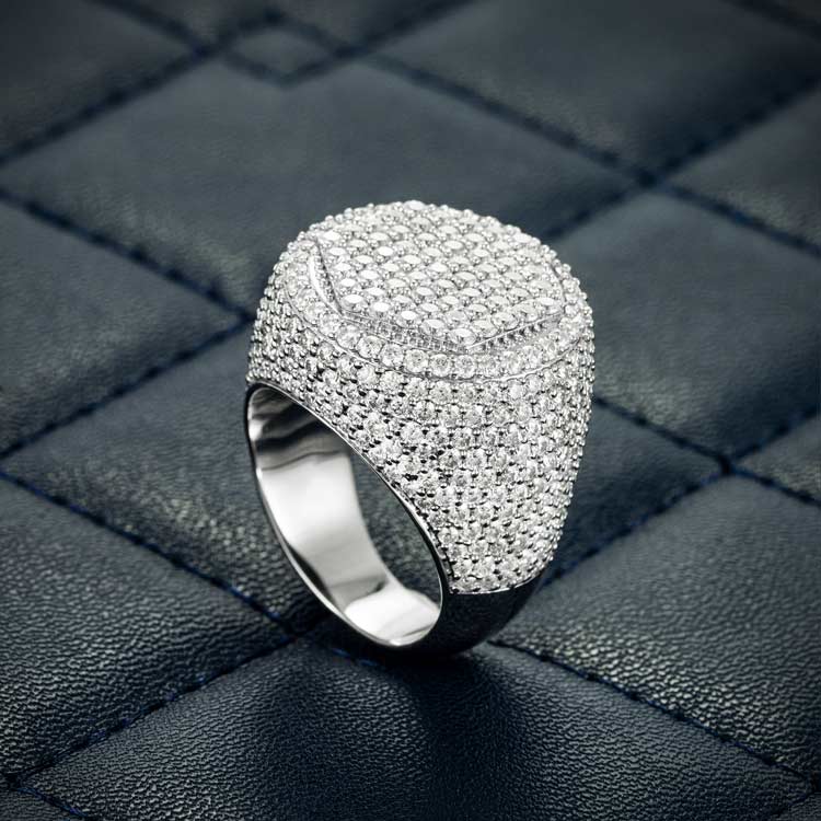 Moissanite Hexagon Signet Ring – Iced Out VVS D-Color 925 Sterling Silver Geometric Statement Ring"