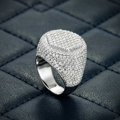 Moissanite Hexagon Signet Ring – Iced Out VVS D-Color 925 Sterling Silver Geometric Statement Ring"