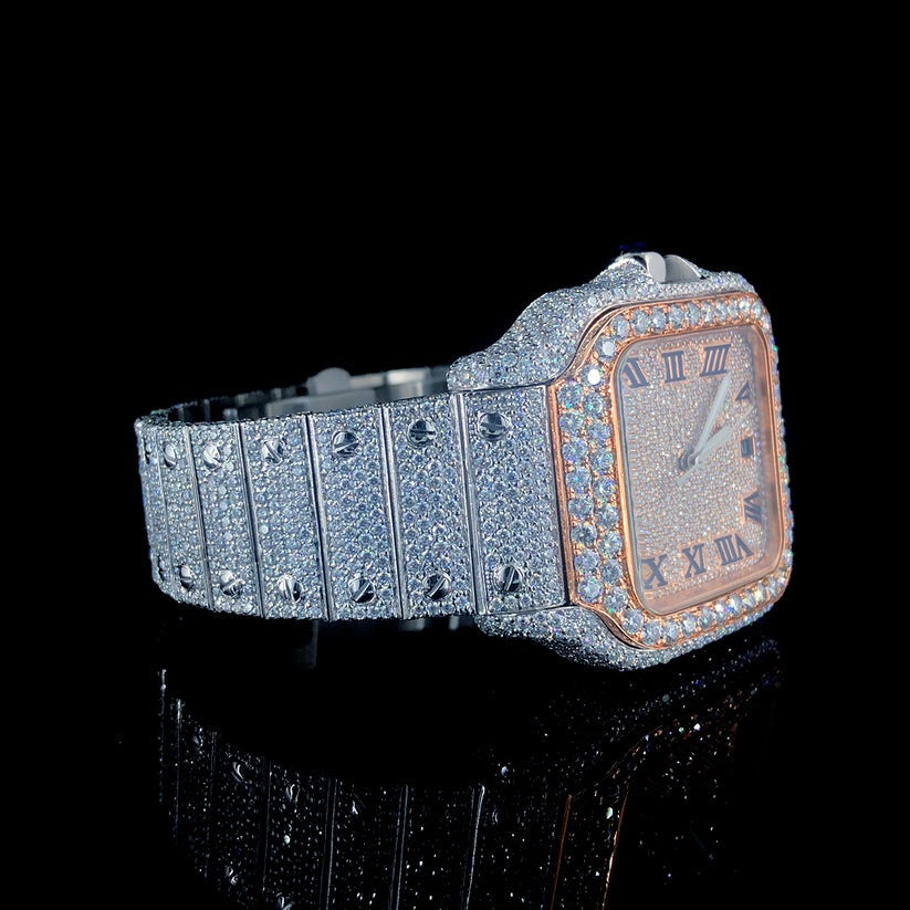 MW  Luxury iced out watch  Fully  Square Roman Dial  Stylish Automatic Moissanite  Watch Hip Hop  Movement Studded  Bust Down   Iced Out  MW_C1041