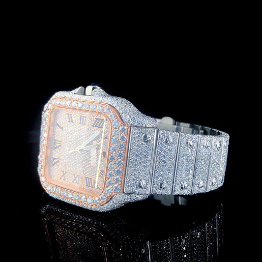 MW  Luxury iced out watch  Fully  Square Roman Dial  Stylish Automatic Moissanite  Watch Hip Hop  Movement Studded  Bust Down   Iced Out  MW_C1041